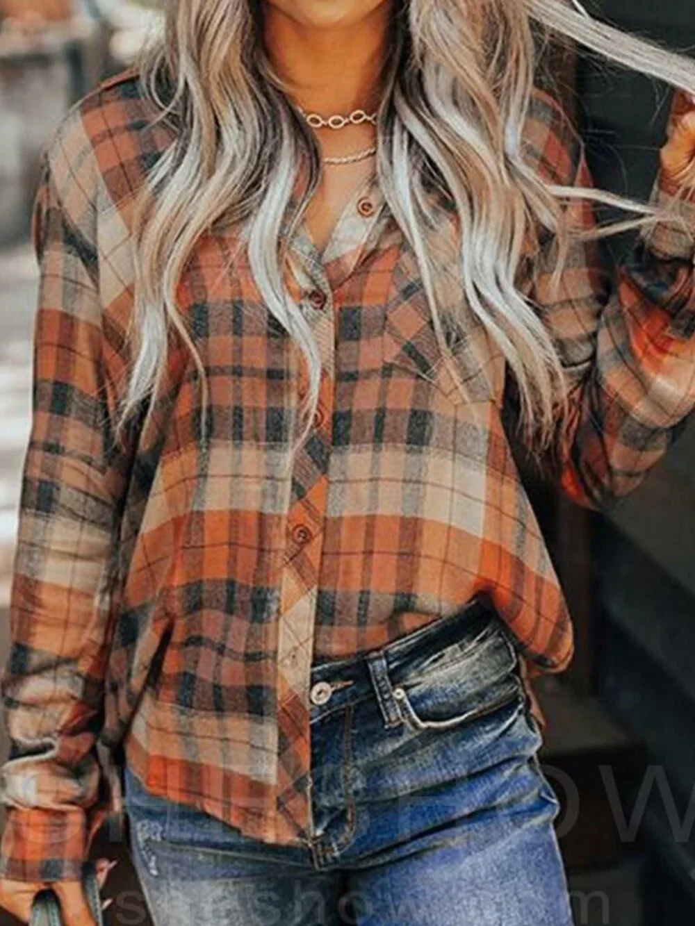 Women's Plaid Long Sleeve Shirt Slim Fit Button Cardigan Casual Top